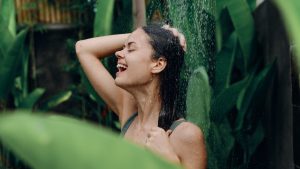 Women take shower in outdoors