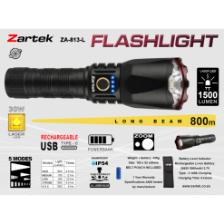 Zartek High Bright Flashlight, 1500 Lumens